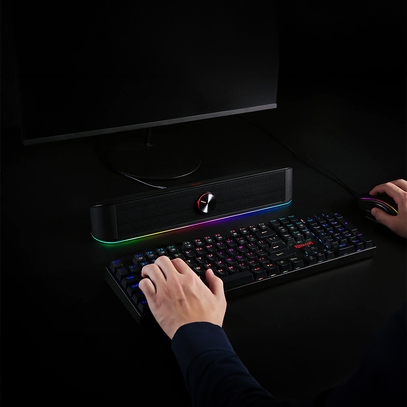 RD-GS560_wr_02-1 REDRAGON 2.0 Sound Bar ADIEMUS 2 x 3W RGB USB|Aux PC Gaming Speaker - Black