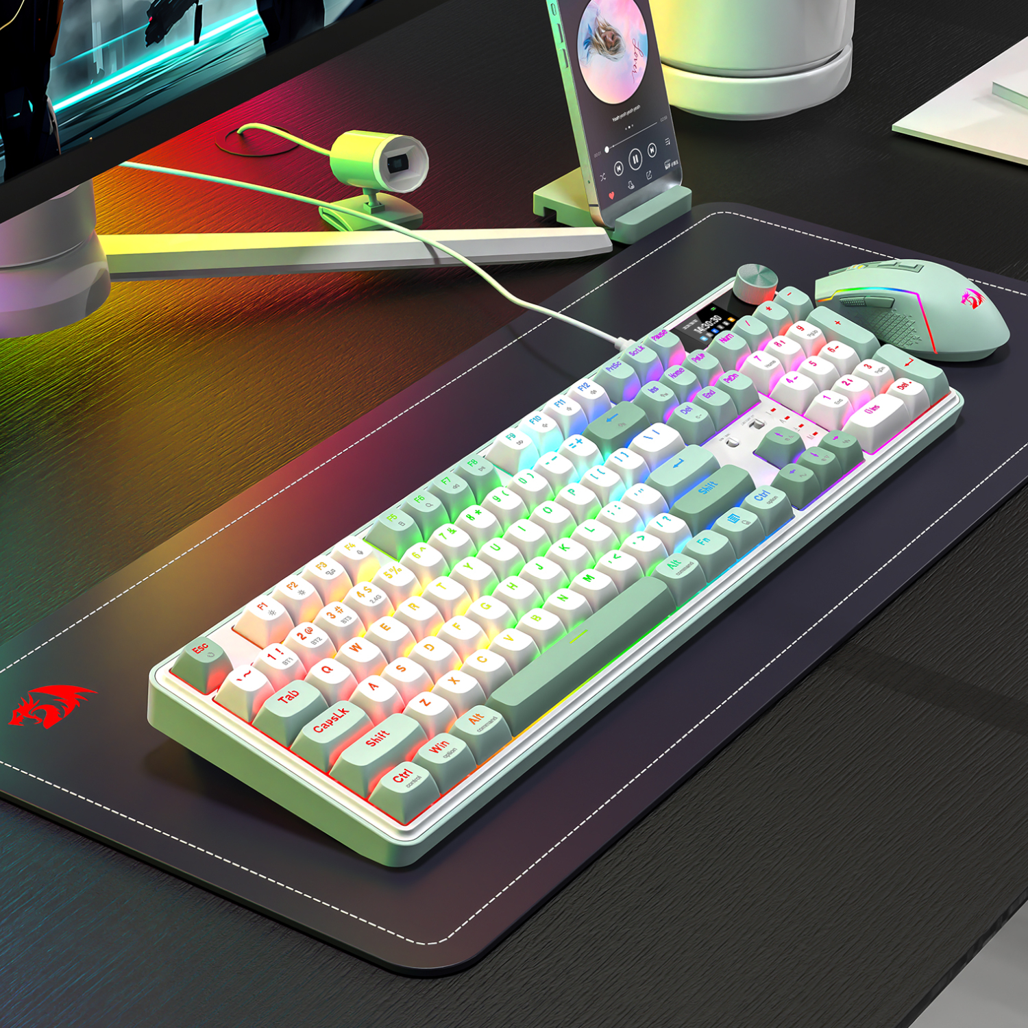 RD-K761WG-RGB-PRO_Redragon-WYVERN-K761-Pro-Full-size-RGB-Wireless-Mechanical-Gaming-Keyboard-White-Green_wr_06a Redragon WYVERN K761 Pro Full-size RGB Wireless Mechanical Gaming Keyboard - White/Green