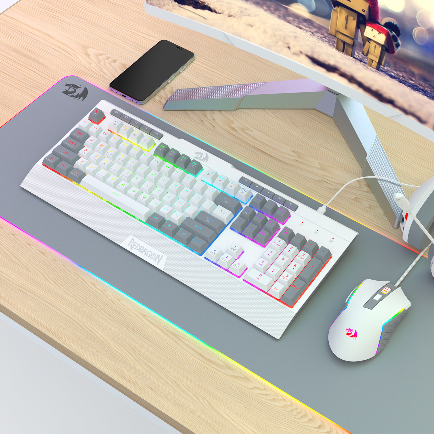 RD-S151W_Redragon-S151-Wired-RGB-Gaming-Kbrd-Mse-Combo-Wht-Gry_wr06 Redragon S151 Wired RGB Gaming Keyboard and Mouse Combo - White and Grey