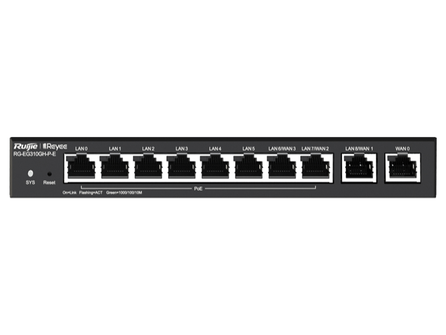RG-EG310GP Reyee 10 Port Gigabit 4 WAN 8 PoE 110W 300 User Cloud Router