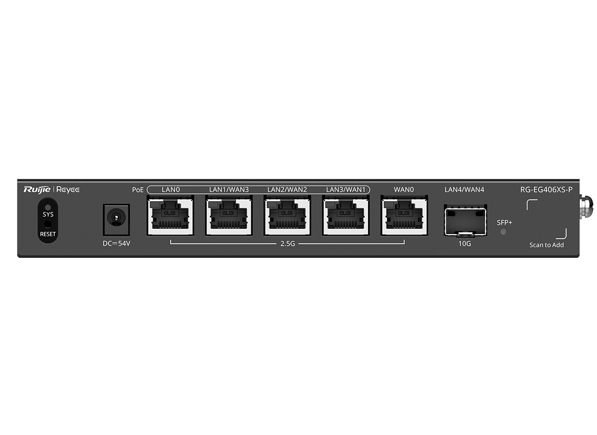 RG-EG406XSP Reyee 5 Port 2.5G Multi-WAN 4 PoE 110W 400 User Cloud Router