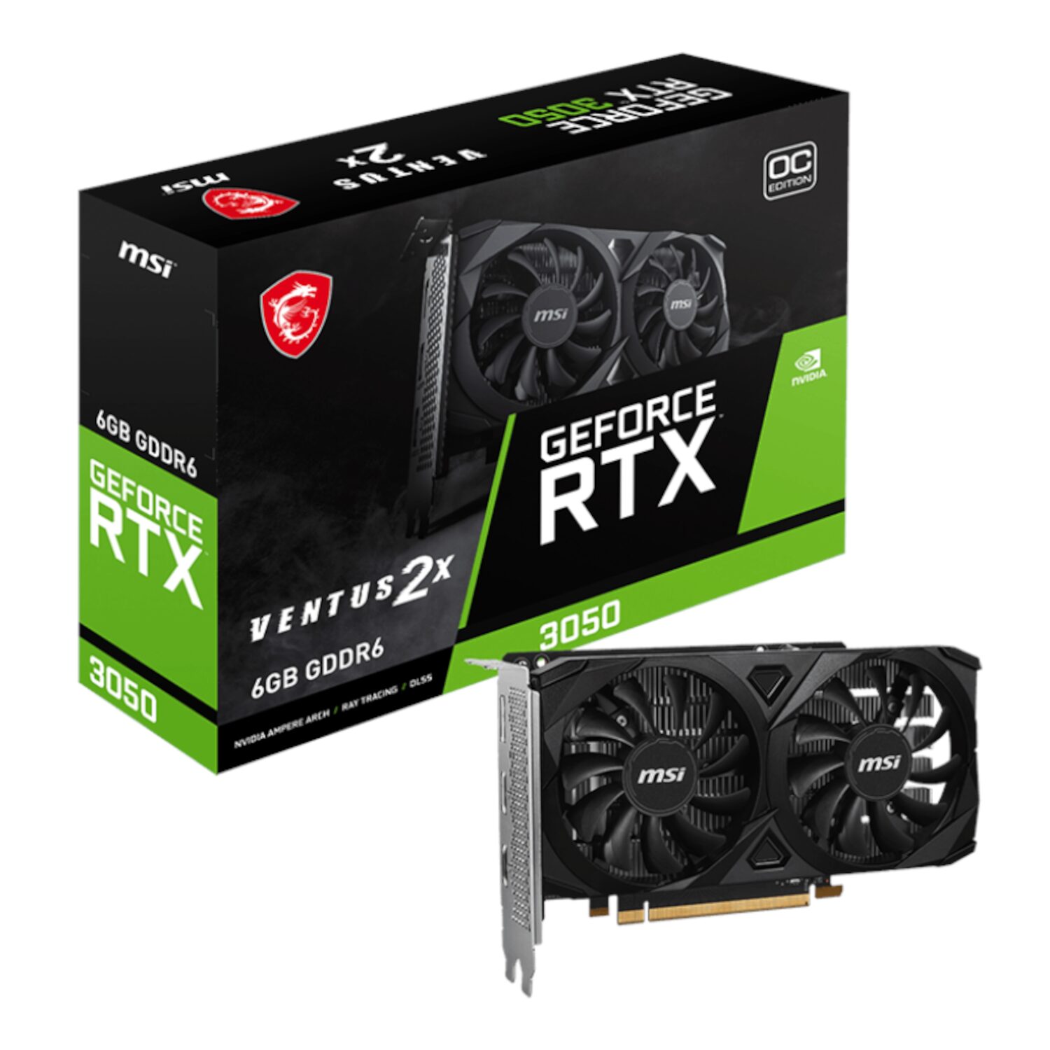 RTX3050VENTUS2XE6GOC-WR-01 MSI GeForce RTX 3050 VENTUS 2X E 6GB OC Graphics Card