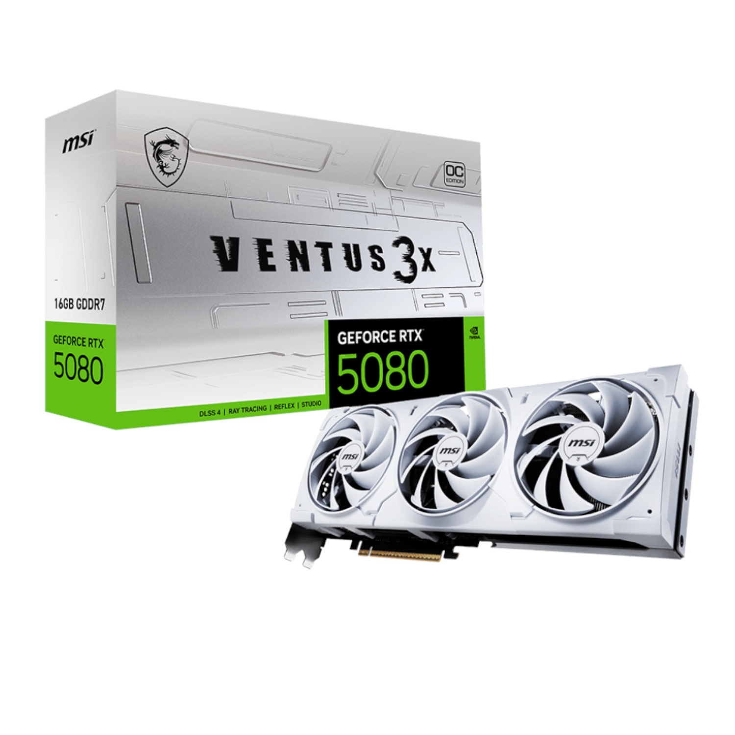 RTX5080VENTUS3XOC16GBWH_MSI-GeForce-RTX™-5080-16G-VENTUS-3X-OC-White-Graphics-Card_wr_01a MSI GeForce RTX 5080 VENTUS 3X OC 16GB GDDR7 Graphics Card - White