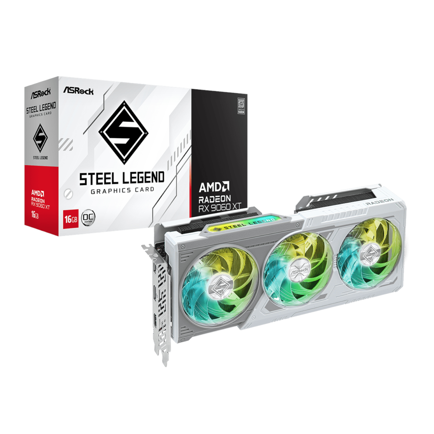 RX9060XTSTEELLEGEND16G_ASRock-AMD-Radeon-RX-9060-XT-Steel-Legend-16GB-OC-Graphics-Card-White_wr_01 ASRock Radeon RX9060 XT Steel Legend 16G Graphics Card