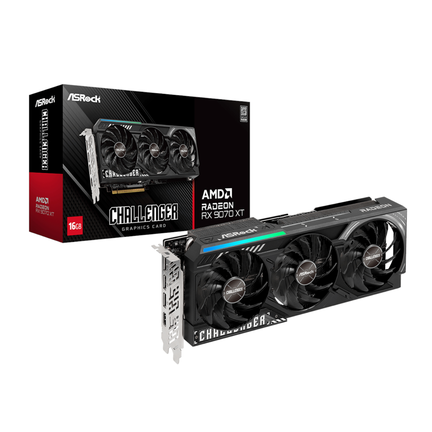 RX9070XTCHALLENGER16G_ASRock-Radeon-RX9070-XT-Challenger-16G-Graphics-Card-Black_wr_01 ASRock Radeon RX9070 XT Challenger 16G Graphics Card