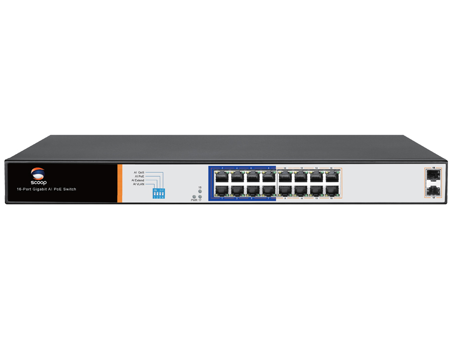 SPS-16G2S Scoop 16 Port Gigabit PoE 150W 2SFP Switch