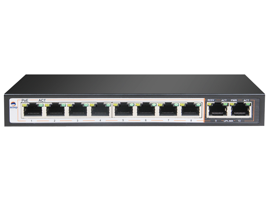SPS-8F2G Scoop 8 Port Fast Ethernet PoE 96W 2 Gigabit Switch