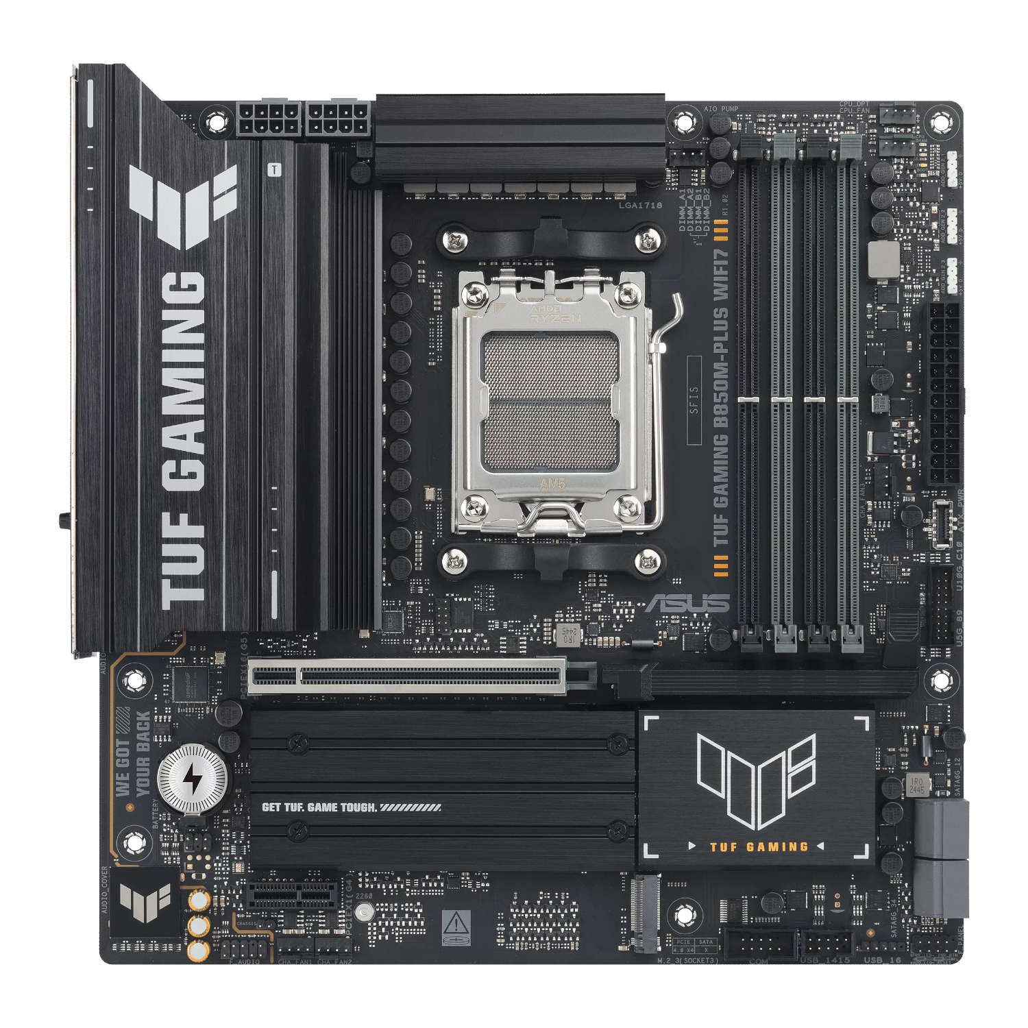 TUFGAMINGB850MPLUSWIFI7_ASUS-TUF-Gaming-B850M-Plus-WIFI-AMD-AM5-M-ATX-Gaming-Motherboard_wr_02a ASUS TUF Gaming B850M-Plus WIFI AMD AM5 M-ATX Gaming Motherboard