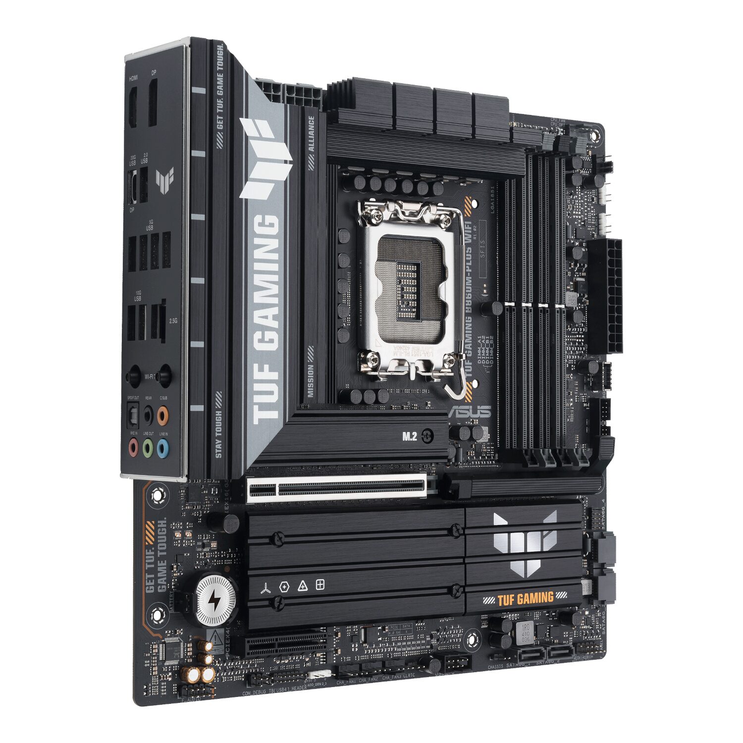 TUFGAMINGB860M-PLUSWIFI-wr-03 Asus TUF Gaming B860M-Plus Wi-Fi M-ATX Motherboard – Intel LGA1851, DDR5, PCIe 5.0. Wi-Fi 7