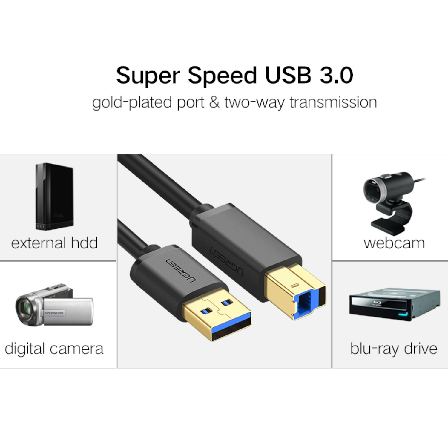 US210-10372_UGreen-US210-USB-A-Printer-Cable-2M_wr_03 UGREEN US210 USB-A Printer Cable 2M - Black