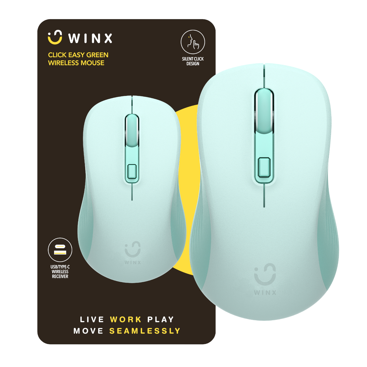 WX-KB112_WINX_CLICK_Easy_1600DPI_Wireless-Mouse_Green_wr_01a WINX CLICK Easy 1600DPI 2.4GHz Wireless Mouse - Green