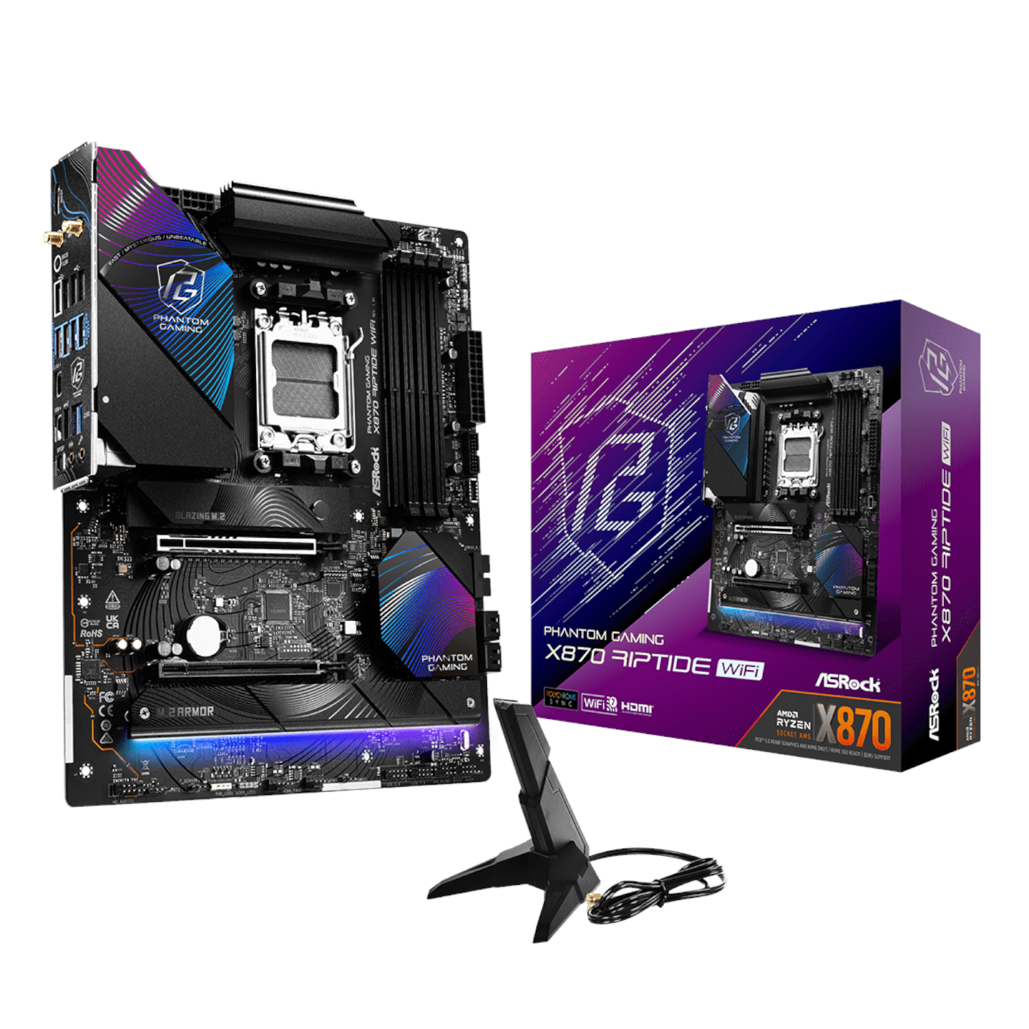 X870-RIPTIDEWIFI_ASROCK-X870-RIPTIDE-WIFI-AM5-ATX-4X-DDR5_wr_01 ASRock X870 Riptide AM5 Wi-Fi Phantom Gaming Motherboard