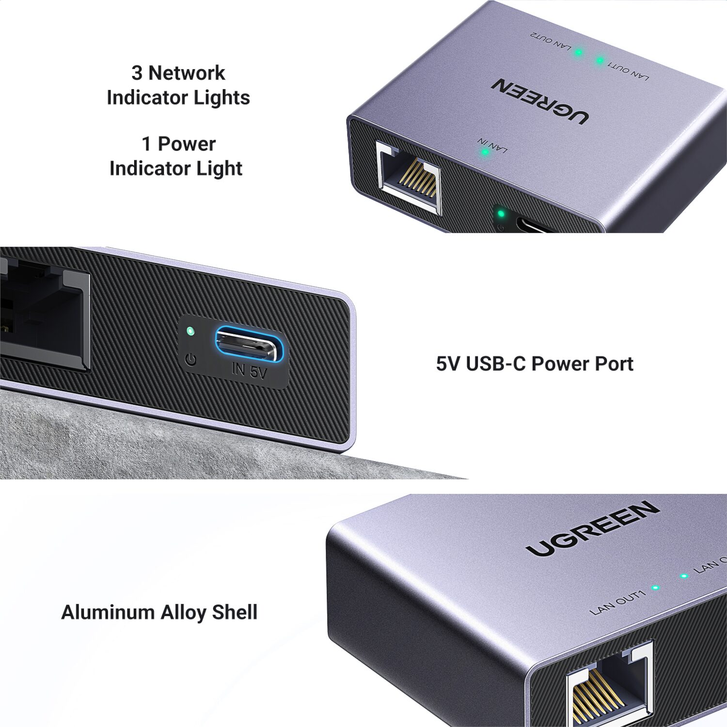 nw301-45311-wr-02 UGREEN 1-to-2 Gigabit Ethernet Splitter, 1000Mbps LAN Network Adapter