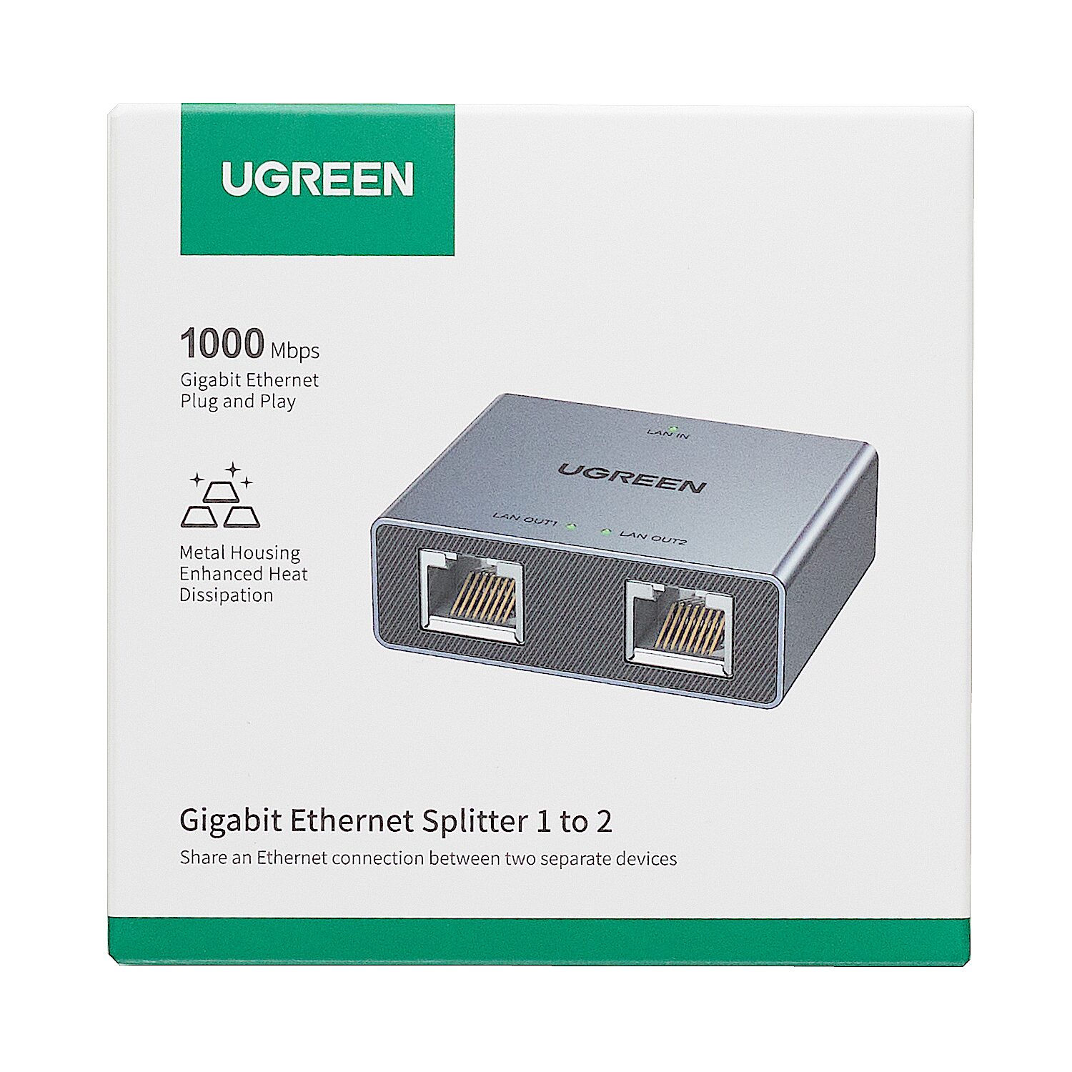 nw301-45311-wr-04 UGREEN 1-to-2 Gigabit Ethernet Splitter, 1000Mbps LAN Network Adapter