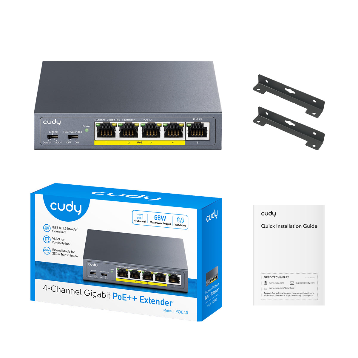 poe40-2-0-2 Cudy 4 Port Gigabit PoE 1x PoE Input 60W Switch